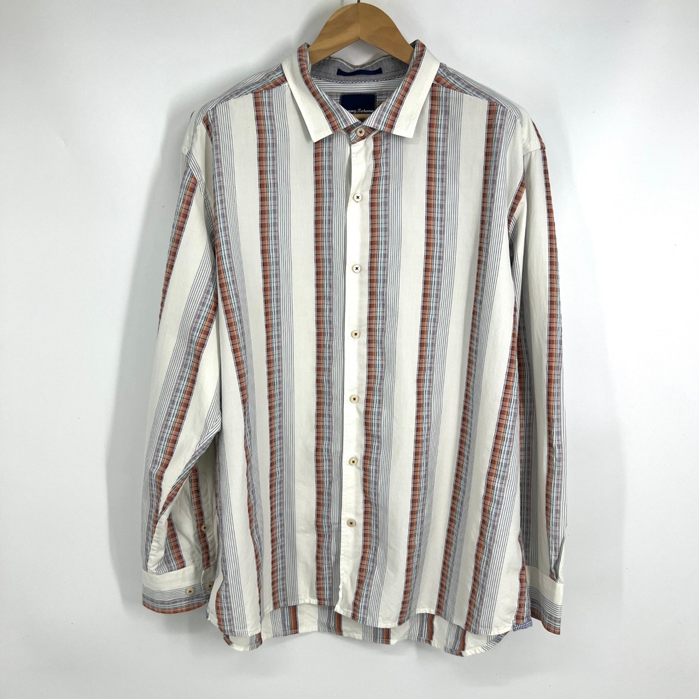 Tommy Bahama Mens XXL Vertical Stripe Cotton Silk Long Sleeve Button‎ Up Shirt